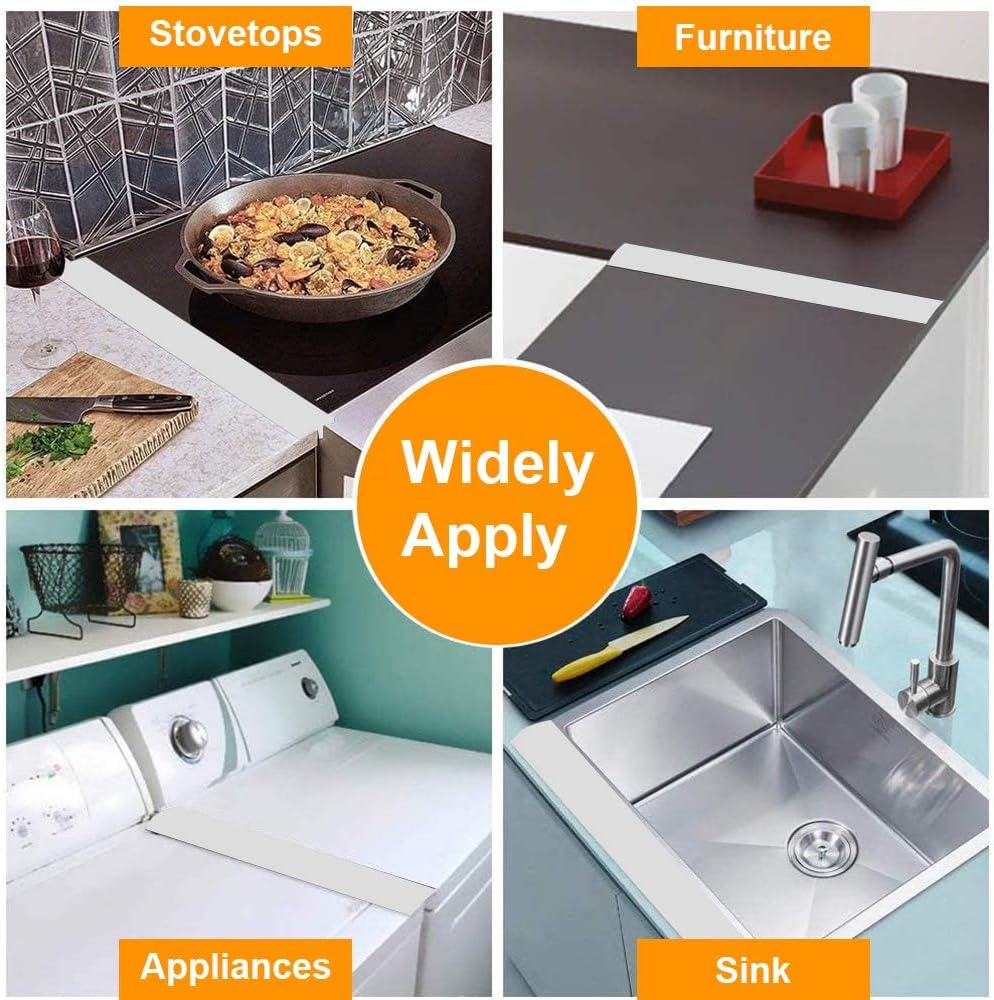 FLSEPAMB Silicone Stove Gap Covers, 2 Pack Heat Resistant Oven Gap Filler Seals Gaps with Anti-Slip Mirror Base, Stain Resistant Stove Counter Gap Cover Silicone Strips Between Stovetop and Counter