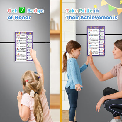 2 in 1 Bedtime/Morning Routine Chart for Kids Toddlers, Magnetic Chore Chart for Kids, Cute Visual Schedule for Kids Schedule Board for Home, Kids Checklist to Do List ADHD Tools for Kids