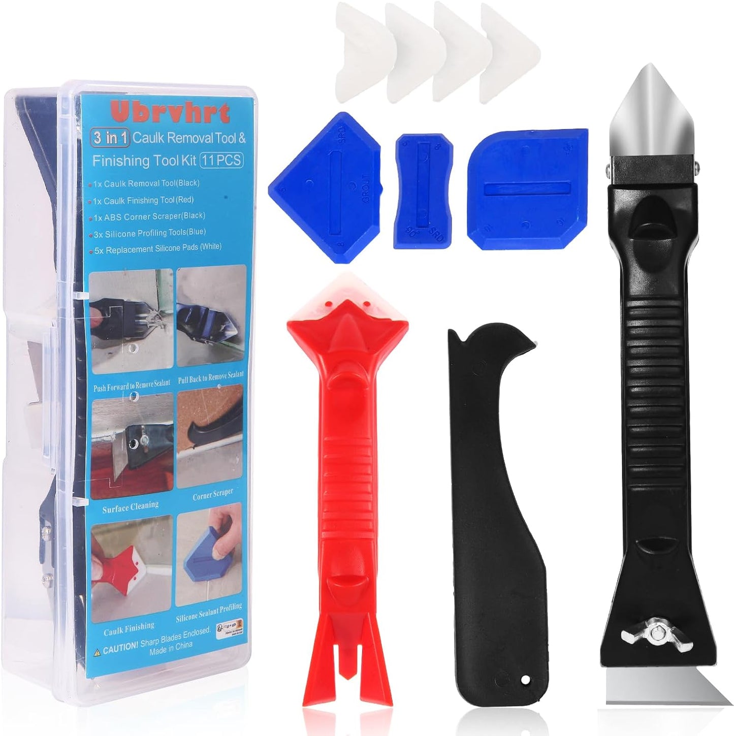 Caulk Tool Kit for Removal and Application Caulking Spatula Grout Stripper Tool Grout Remover Angle Carbide Scraper Caulking Tips Tool with Caulk Application Tool and Silicone Finishing Tools