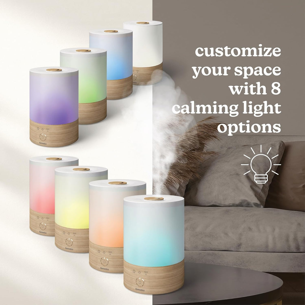 Homedics Cool Mist Ultrasonic Humidifier, 8-Colors Night Light