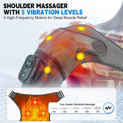 Cordless Shoulder Massager with Heat and Vibration, 3 Heat & 3 Vibration