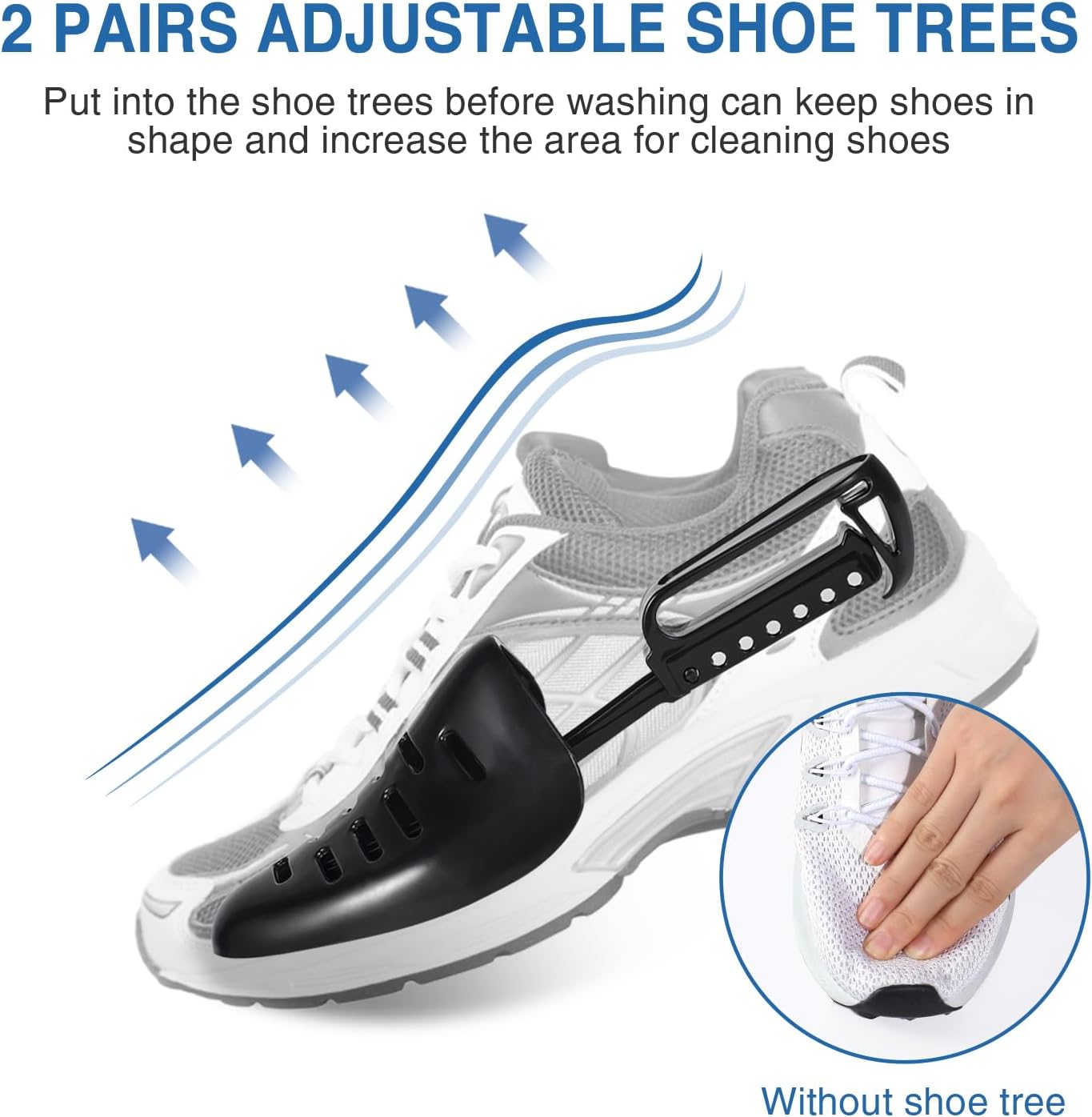 Shoe Washing Bag for Washing Machine, Fluffy Fibers Keep 360° Wrap-around Cleaning, Adjustable Shoe Trees, Durable Hidden Zipper Reusable Laundry Bag for Sneaker Gym Shoes White