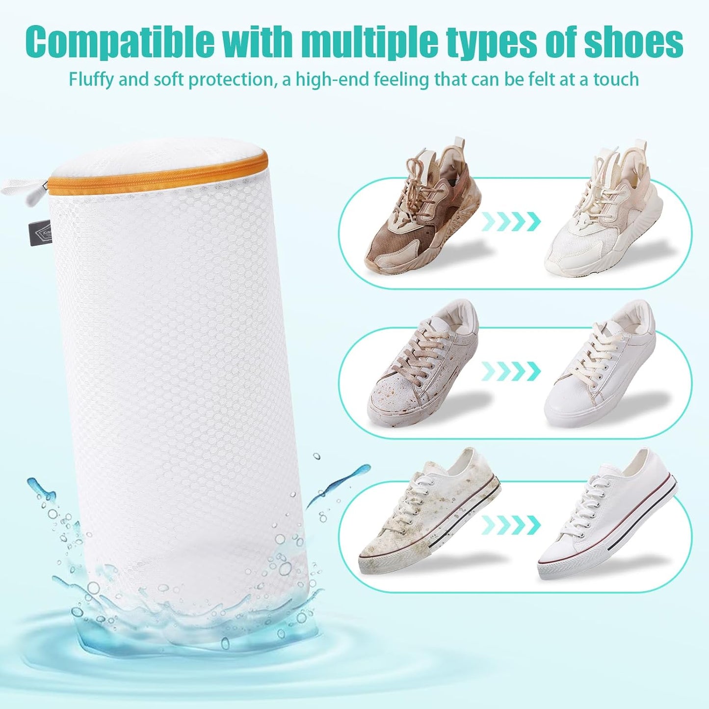 Shoe Washing Machine Bag, Laundry Bag for Sneakers, Orange, 7x15 | Bag to Wash Shoes in Washer and Dryer, for Tennis, Footwear, Trainers, Slippers, Prevent Tangling, Honeycomb Mesh