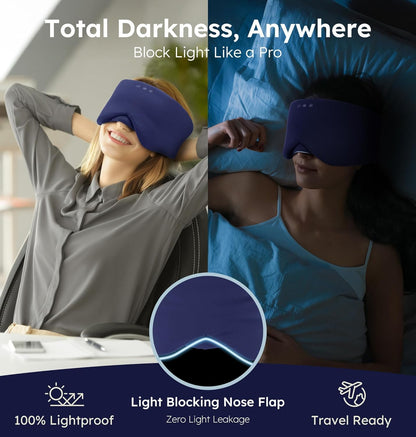 Luxury Bluetooth 5.4 Sleep Mask for Adults - Ice Fiber Cooling & HD Sound, 100% Light Blocking Adjustable Eye Cover for Travel & Side Sleepers - Soft Sleep Headphones with 10H Playtime