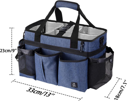 Large Cleaning Caddy Bag Built-in hard plastic sheet Aluminum foil lining | Waterproof nylon, aluminum foil lining, detachable dividers, dual straps for housekeepers
