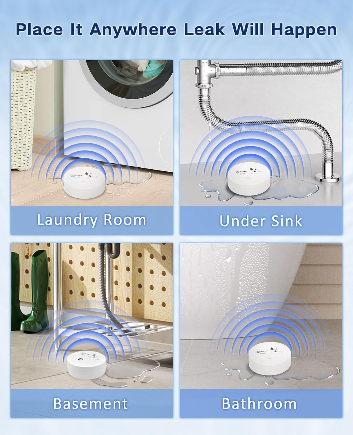 Geevon 10 Pack Water Leak Detectors,100dB Sensor Alarms for Home | Flood Leak Detectors for Basement,Bathroom,Laundry Room,Sink,Garage,Wine Cellar,RV and Window,Water Alarms with Batteries