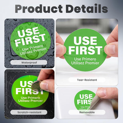 500Pcs Use First Stickers 1.5 Inch Food Service Labels Waterproof | Food Rotation Labels, Removable Stickers for Restaurant, Permanent Adhesive, FIFO Inventory Control, Containers