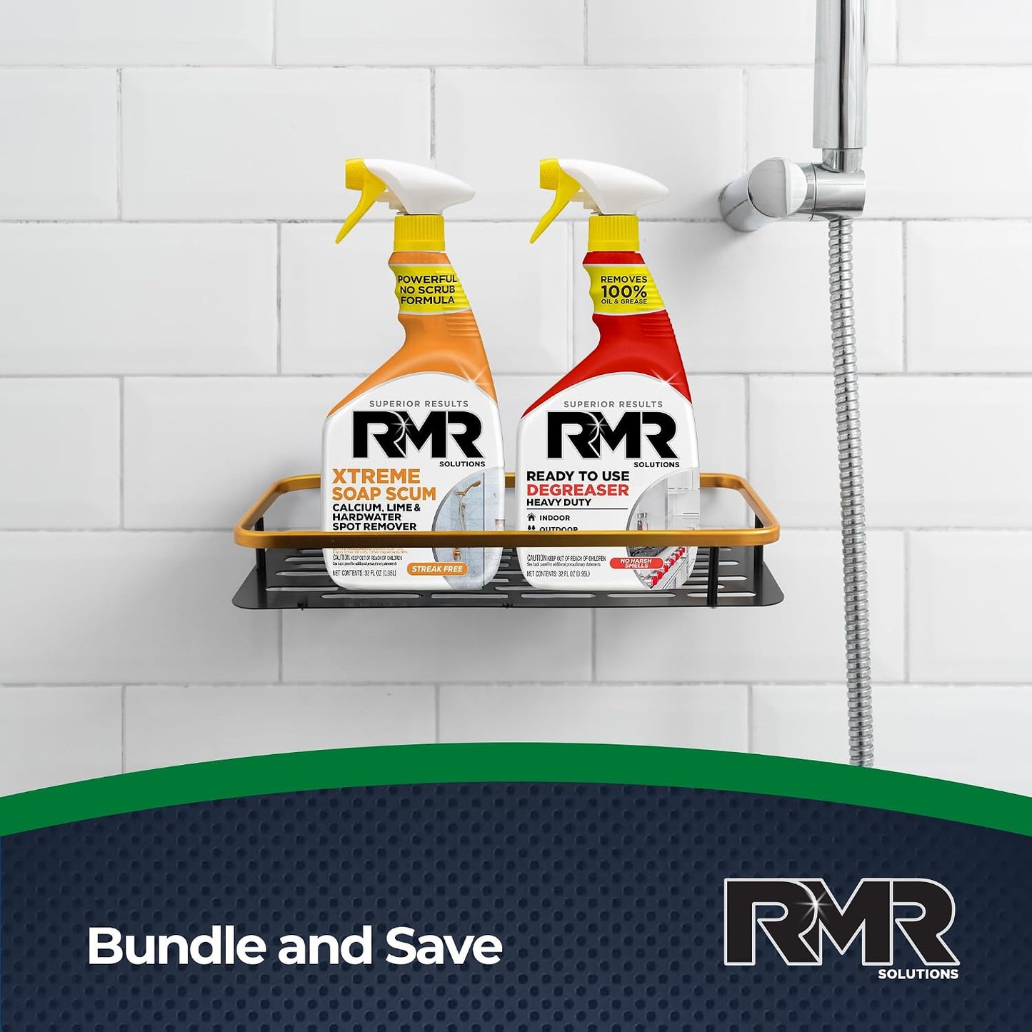 RMR Grease & Grime Eraser Kit – Degreaser & Cleaner + Xtreme Soap Scum Remover, Fast-Acting Kitchen & Bathroom Cleaning System for Grease, Soap Scum, Calcium & Hard Water Buildup, 2–32 Oz Bottles