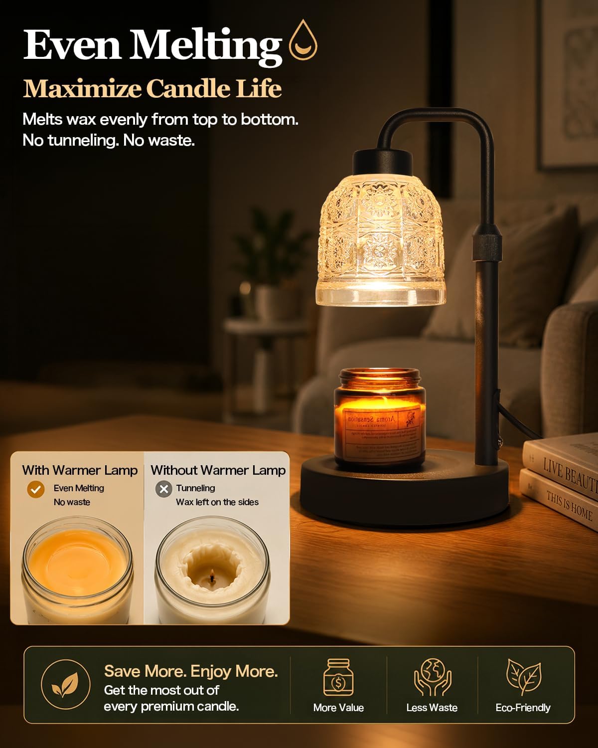 AIFEI Candle Warmer Lamp with Timer, 2/4/8H Auto-Off Candle Lamp, Black