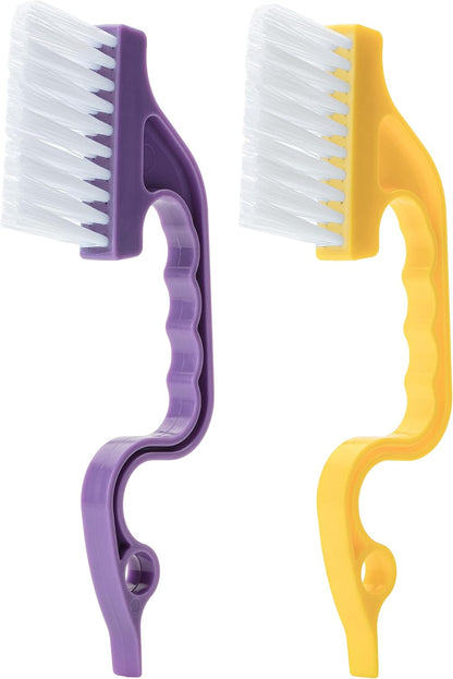 Slick- Window Track Cleaning Brush, 2 Pack, Yellow/Purple Ergonomic Handle, Built-in Scraper, Multipurpose, Window Track Cleaning Tools