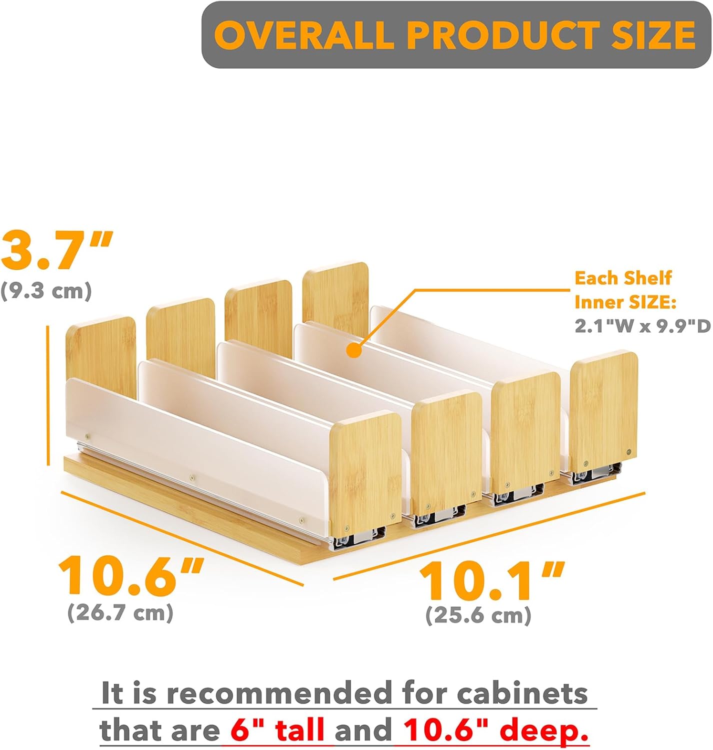 SpaceAid Bamboo Pull Out Spice Rack Organizer for Cabinet, Heavy Duty Slide Out Seasoning Kitchen Pantry Sliding Vertical Organization, 7.6" Wide, 3 Drawers(2" Wide), 2-Tier, Natural
