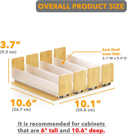 SpaceAid Bamboo Pull Out Spice Rack Organizer for Cabinet, Heavy Duty Slide Out Seasoning Kitchen Pantry Sliding Vertical Organization, 7.6" Wide, 3 Drawers(2" Wide), 2-Tier, Natural