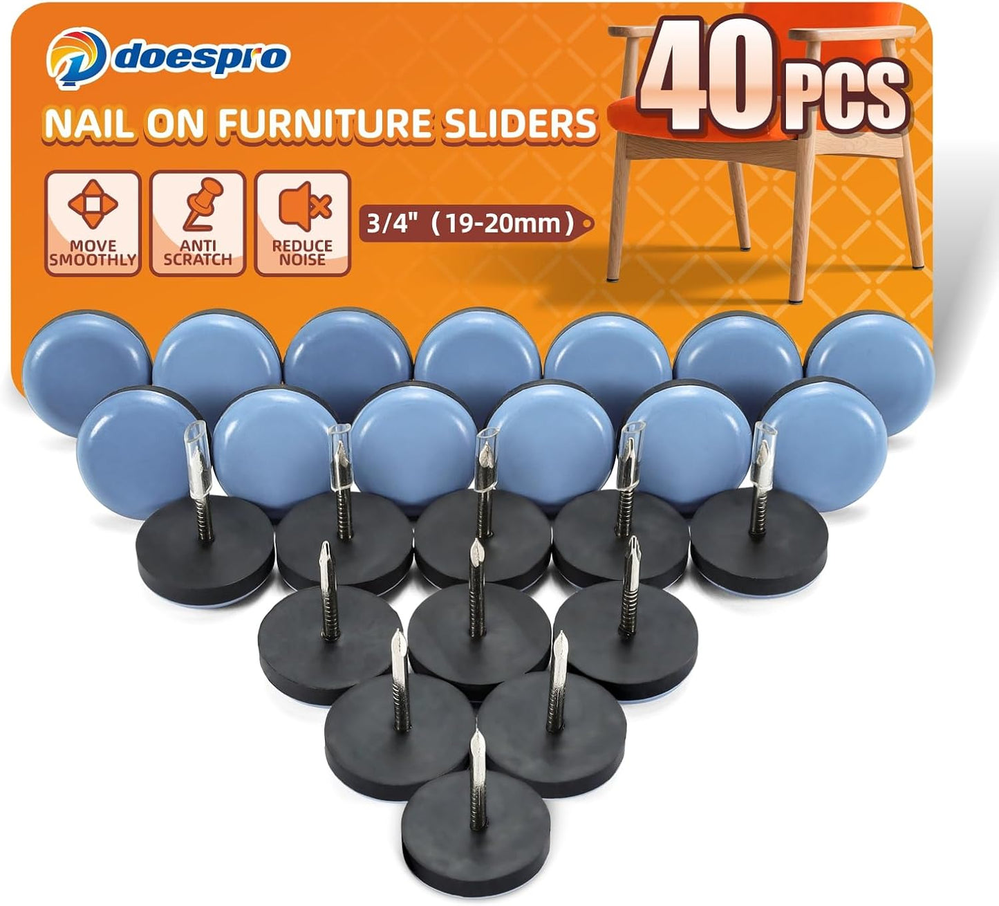 40PCS 1.4" Furniture Sliders for Hardwood Floors & Carpet, Self-Stick | PE Round Furniture Pads & Chair Glides for Hardwood Floors, Floor Protectors for Moving Furniture & Kitchen Appliances Easily