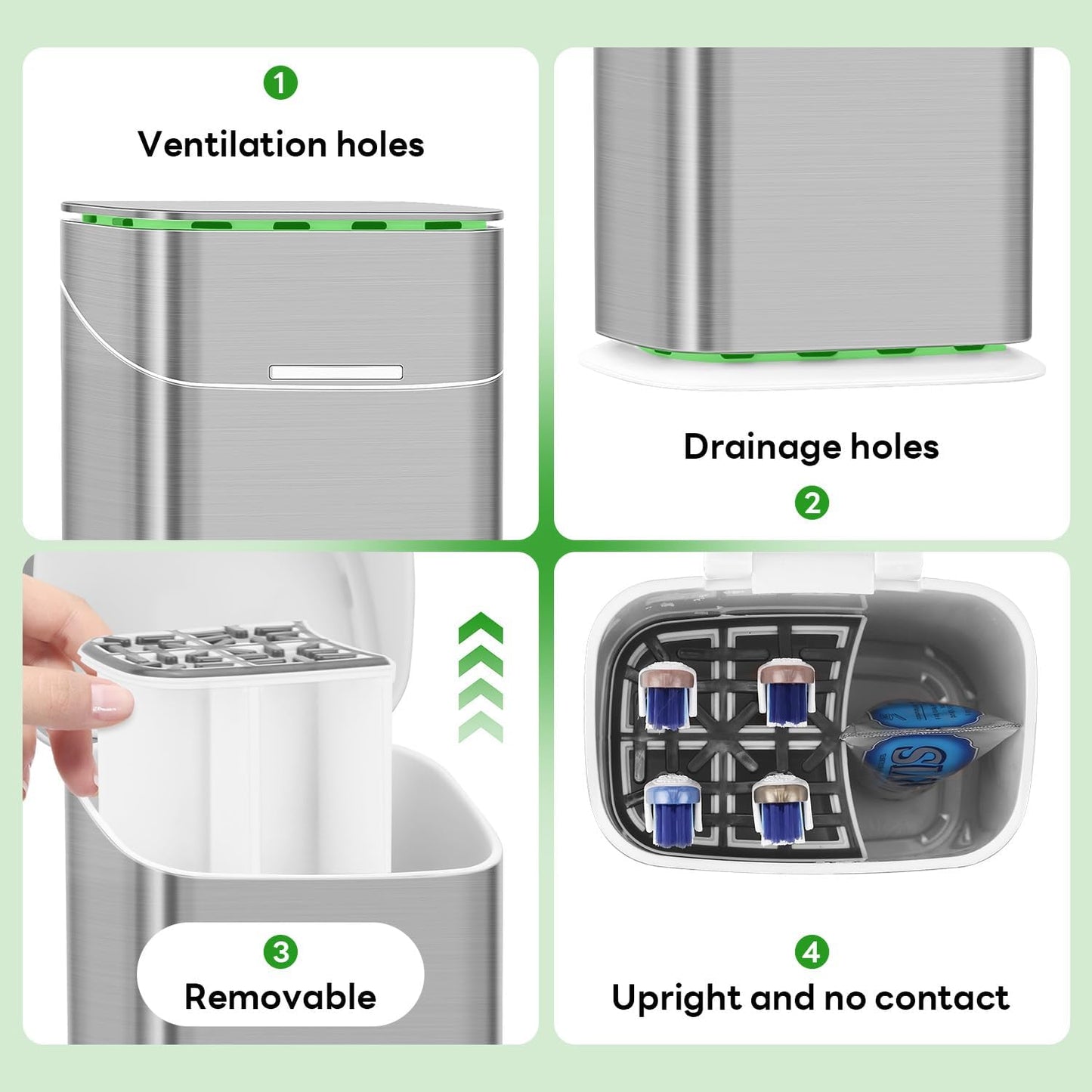 GFWARE Electric Toothbrush Holder with Cover, Ventilated & Drainage, Silver | Detachable 5 Slots Bathroom Organizer for Toothbrush & Toothpaste, Waterproof & Dustproof, Electric Toothbrushes Under 10 In