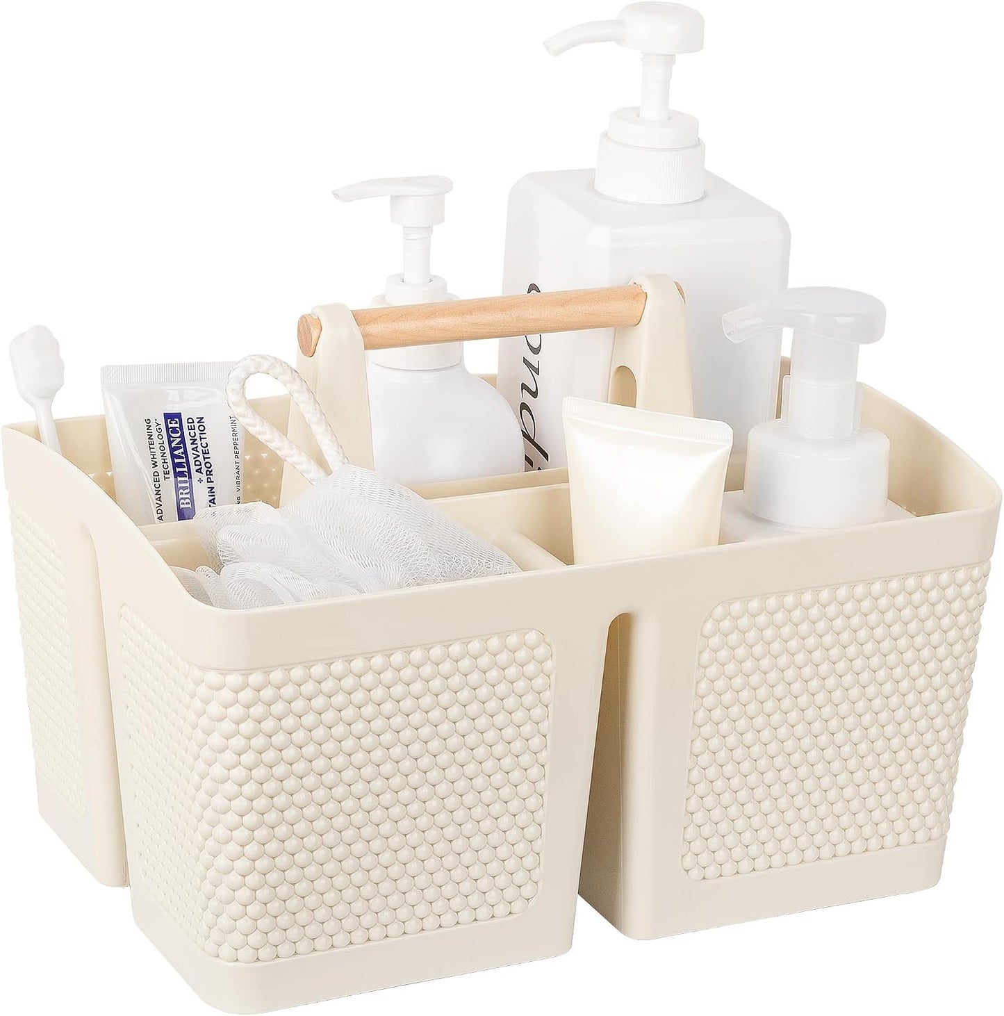 rejomiik Plastic Shower Caddy, Portable Shower Basket with Handle, Cream | Cleaning Caddy Organizer for Bathroom, College Dorm Room Essentials, Storage Tote