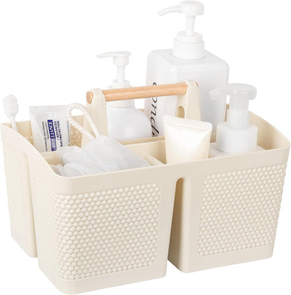 rejomiik Plastic Shower Caddy, Portable Shower Basket with Handle, Cream | Cleaning Caddy Organizer for Bathroom, College Dorm Room Essentials, Storage Tote