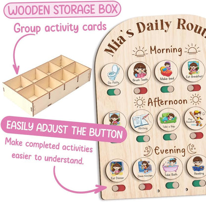 Daily Routine Chart for Kids, Visual Schedule, Routine Chart for Toddlers 3-5, Morning Bedtime Routine Chart for Toddlers, Wooden Chore Chart for Kids