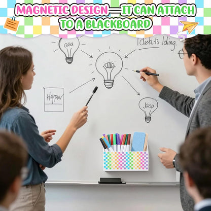 Tenceur Magnetic Dry Erase Marker Holder Acrylic Magnetic Pen Holder Whiteboard Marker Organizer for Whiteboard Fridge Refrigerator Locker Accessories Office Home Pen Storage(Checkered)