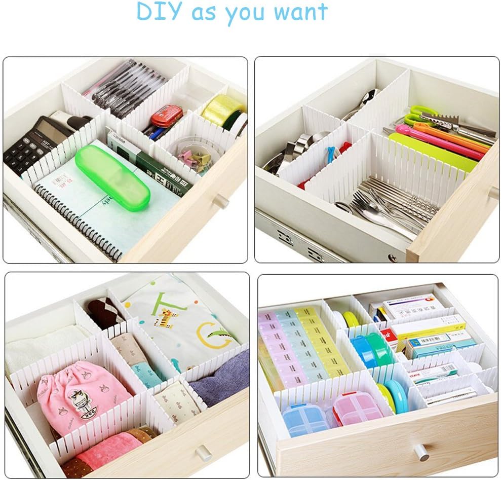 Onerbuy 8pcs Adjustable Grid Drawer Dividers DIY Plastic Closet Separator Tidy Organizer Container 32.5 * 7cm/ 12.8 * 2.8inch for Underwear Socks Belt Office Supplies(Transparent White)