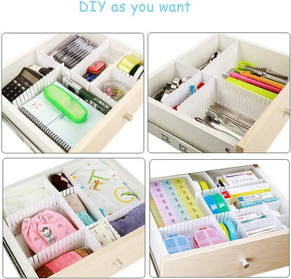 Onerbuy 8pcs Adjustable Grid Drawer Dividers DIY Plastic Closet Separator Tidy Organizer Container 32.5 * 7cm/ 12.8 * 2.8inch for Underwear Socks Belt Office Supplies(Transparent White)