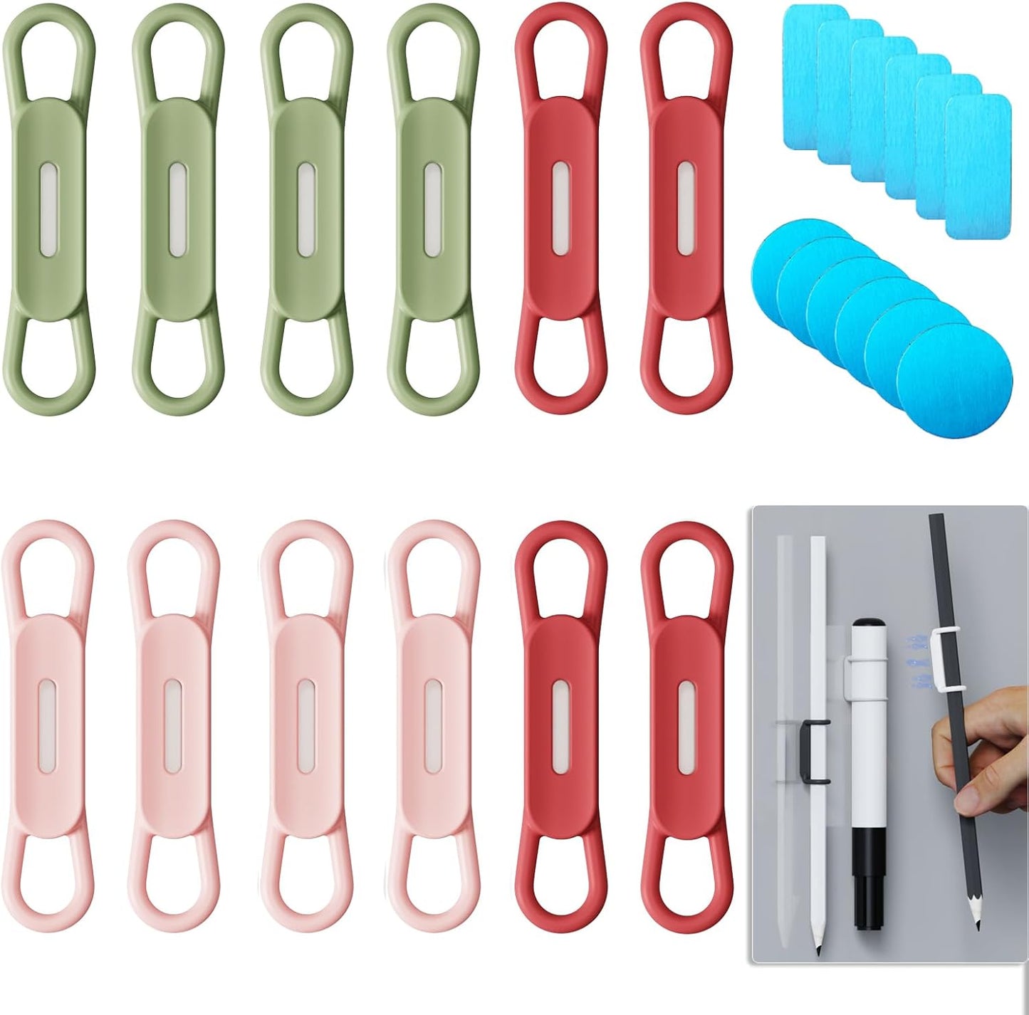 Freewindo 12 Pack Magnetic Pen Holder for Refrigerator, Silicone Magnetic Pencil Holder for Locker, Magnetic Dry Erase Marker Holder for Whiteboard, Desk, Clipboard (6 colour)