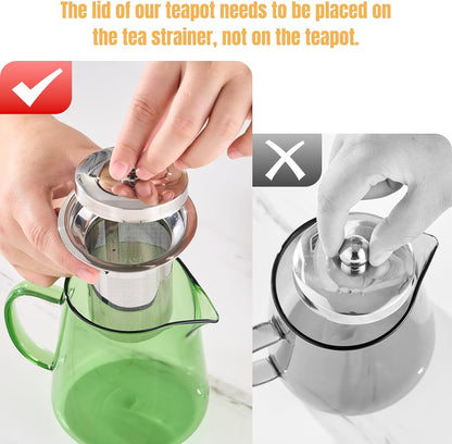 PARACITY Glass Teapot Stovetop 22 OZ/650ml, Tea pot with Removable 18/8 Stainless Steel Infuser, Borosilicate Clear Tea Kettle, Teapot Blooming and Loose Leaf Tea Maker Tea Brewer for Camping, Travel | Clear small tea kettle with infuser and tea pot with