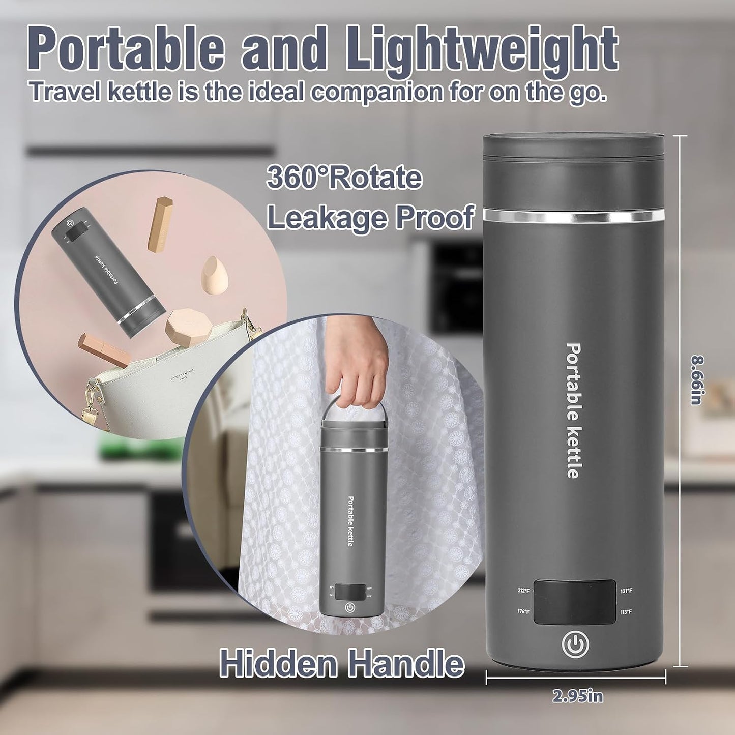 Touxila Portable Electric Kettle for Travel 120V, 13.5oz, 4 Temp Settings | 304 Stainless Steel Lining,Fast Boiling Water,Auto Shut-Off,Boil Dry Protection,Small Kettle for Office & Hotel(Beige, 400ML)