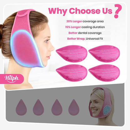 Hilph Wisdom Teeth Ice Pack Head Wrap, Face Ice Pack for Jaw Oral Surgery | Large Jaw Ice Wrap with 4 Hot Cold Gel Packs, Pain Relief for TMJ, Tonsillectomy, Wisdom Teeth Recovery Must Haves, Blue