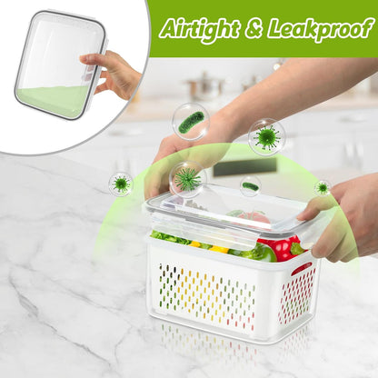 8 Pieces Fruit Storage Containers for Fridge with Lids and Strainer | 4Pack Fruit Containers for Fridge, Fresh Produce Saver Keeper for Vegetable Fruit Salad, BPA Free Organizer for Refrigerator