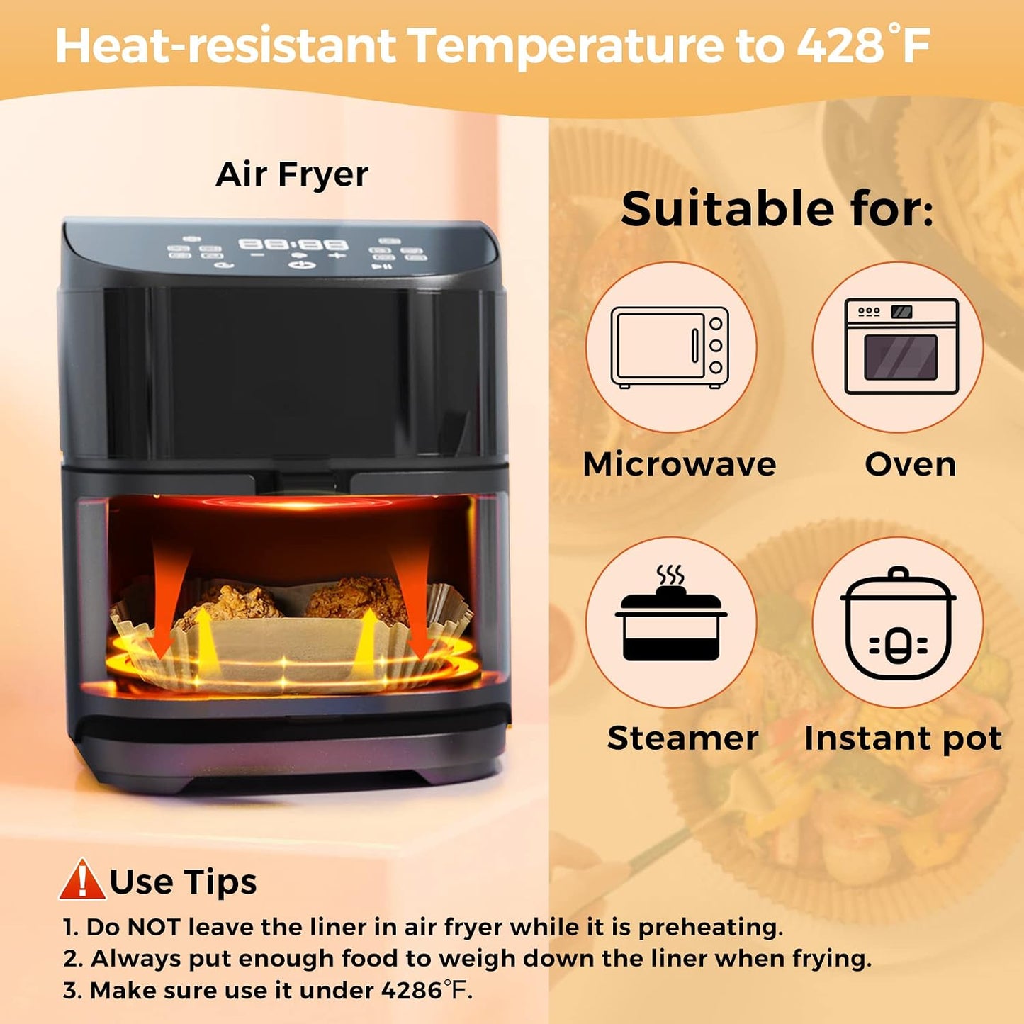 Air Fryer Liners Disposable, 100Pcs 8" Square Air Fryer Paper for 5-8 QT | Waterproof and Oilproof for Easy Cleanup, Unbleached Non-Stick Parchment Paper for 5-8 QT Air Fryer, Baking, Microwave, Oven