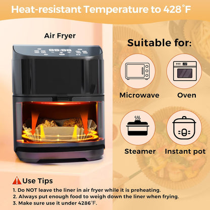 Air Fryer Liners Disposable, 100Pcs 8" Square Air Fryer Paper for 5-8 QT | Waterproof and Oilproof for Easy Cleanup, Unbleached Non-Stick Parchment Paper for 5-8 QT Air Fryer, Baking, Microwave, Oven