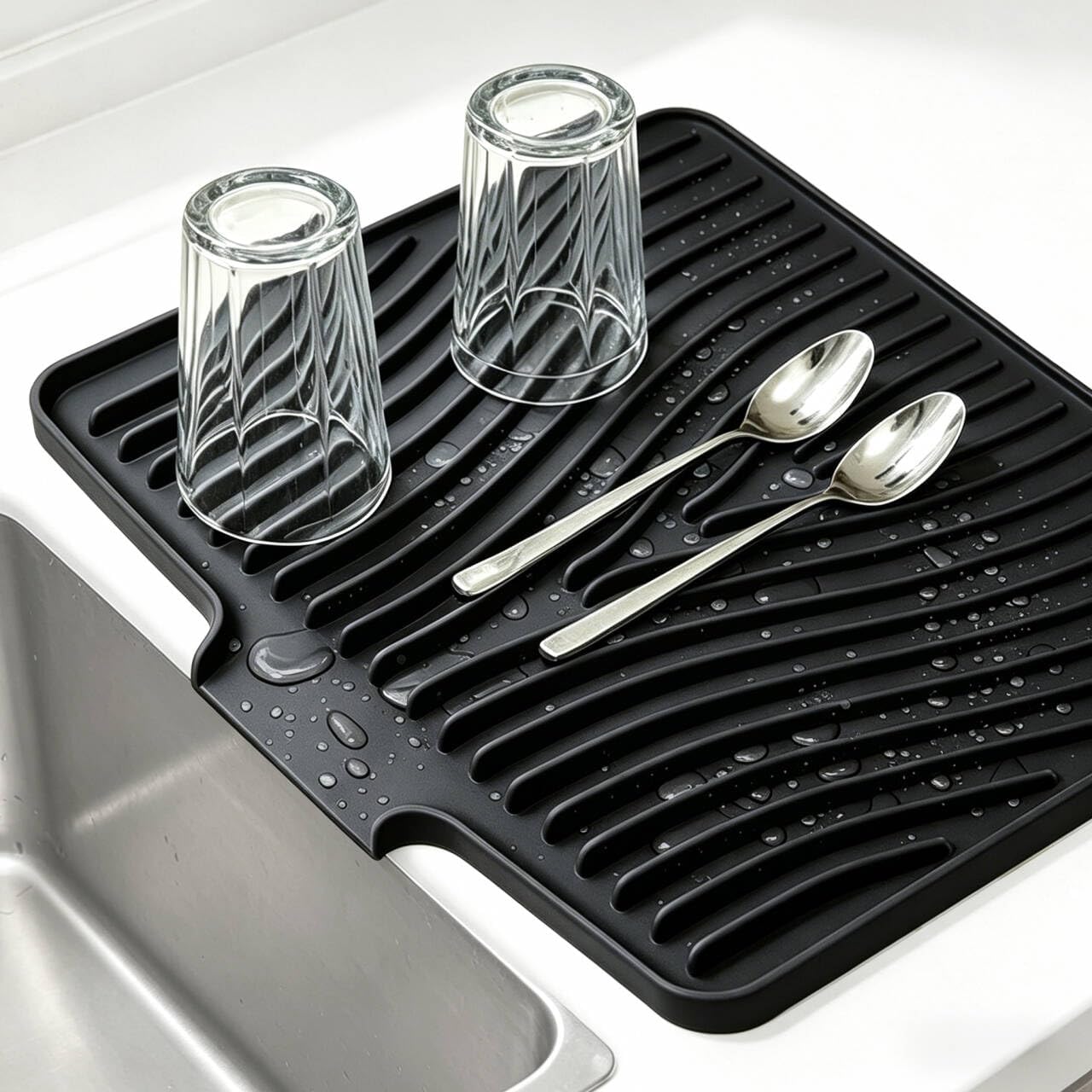 Kitchen Sink Splash Guard Gen2-30" x 6'' Silicone Sink Mat Splash Guard fit for Countertop, Bathroom,Farmhouse,RV by EBIGIC (Grey)