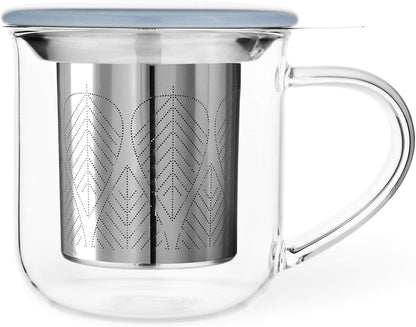 VIVA Minima Balance Glass Tea Cup with Infuser and Lid, 17oz, Clear Bamboo