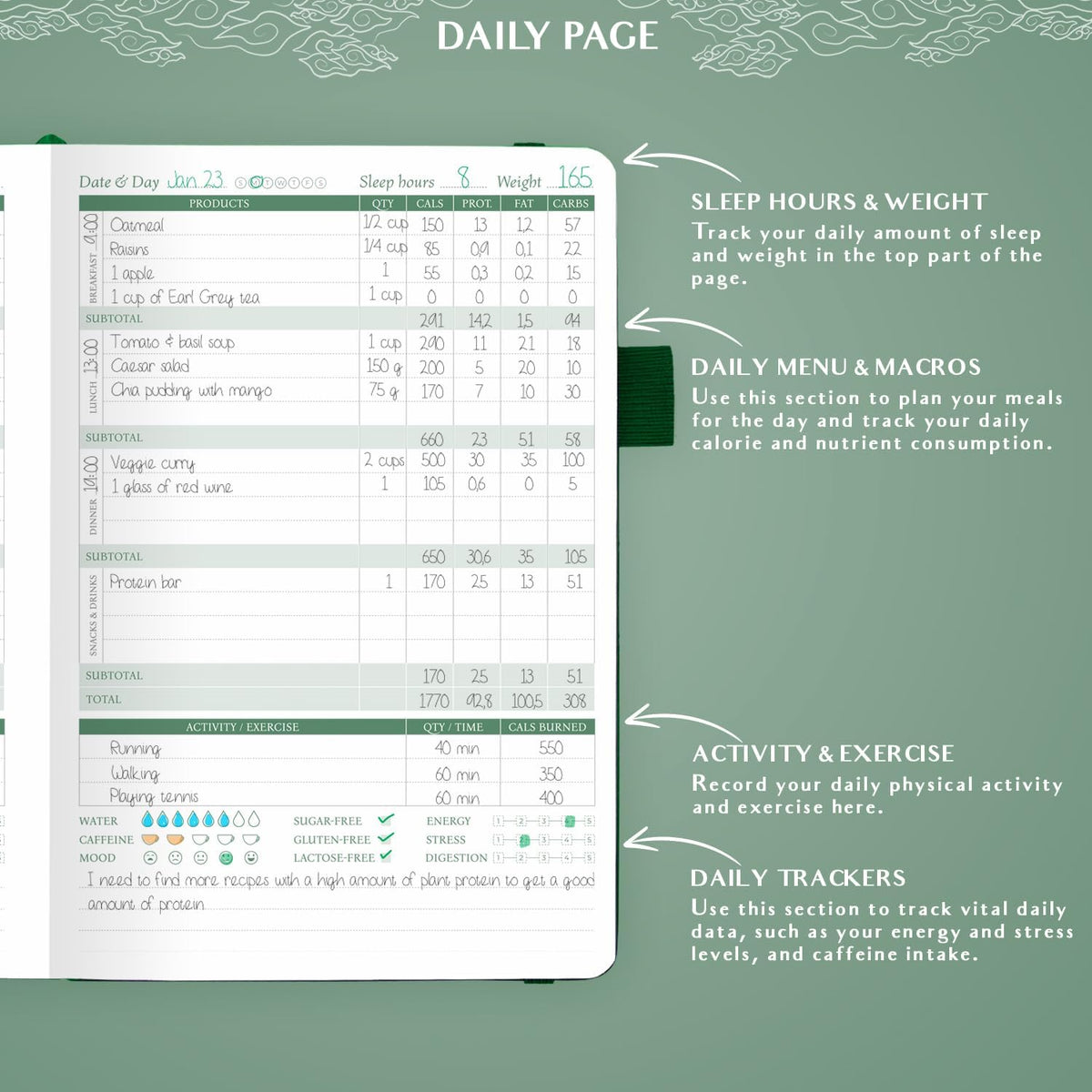Legend Food Journal, Weight Loss & Meal Tracking Diary 5.8x8.3 Hot Pink