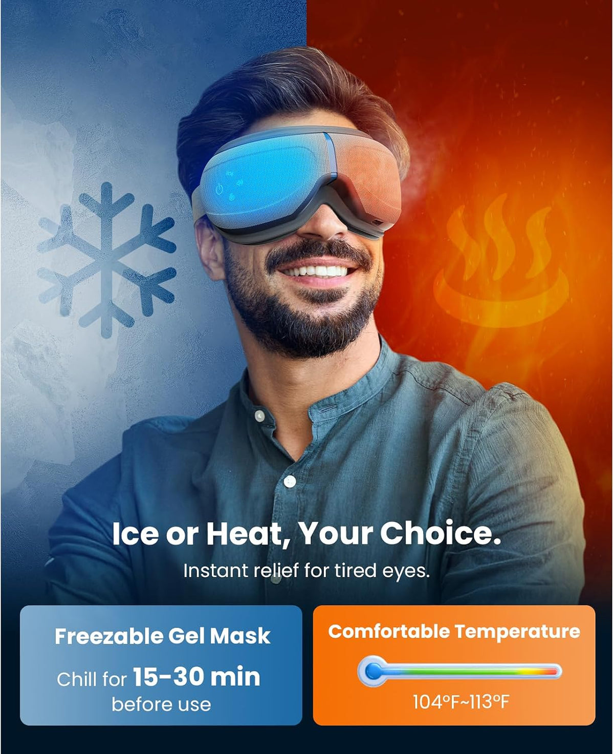 BOB AND BRAD Eye Massager with Heat and Cooling, FSA Eligible HSA Birthday Gifts for Women Men, Heated Eye Massager for Migraine, Heated Eye Mask for Dry Eye Head Tension and Stress Relief