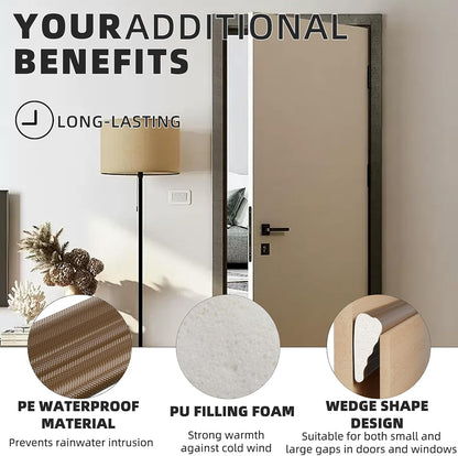 196" White Wedge Weather Stripping Door Seal, Foam Door Gap Seal | Noise & Draft Blocking, Windows & Doors Winter Insulation, Door Frame Soundproofing, Self Adhesive Weatherstrip Tape