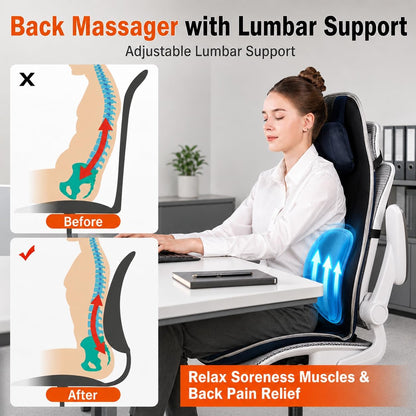 Vibration Massage Seat Cushion with Heat, Full Back & Neck Massager for Chair, 8 Motors Massage Pad with Adjustable Lumbar Support, Heated Chair Cushion for Office Home Recliner