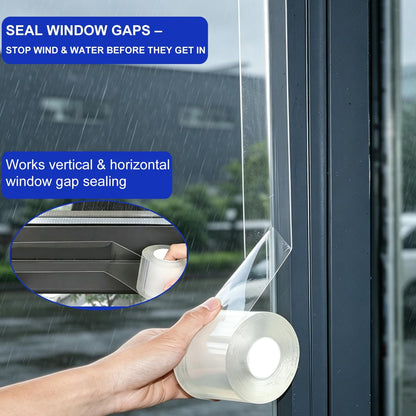 Window Sealing Tape 2 Inch x 33 Ft Transparent Window Insulation Waterproof Nano Draft Isolation Tape Clear Weather Stripping Caulk Tape for Window and Bathroom Shower Glass Side Gaps