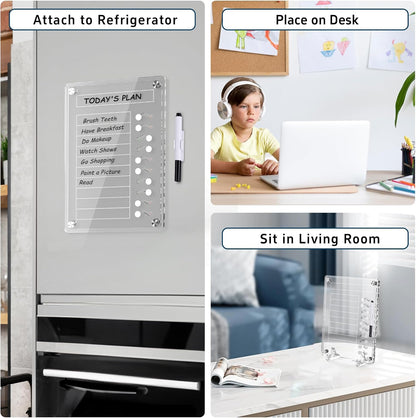 NiHome Chore Chart for Kids & Adults, Magnetic to Do List Board w/Stand | Acrylic Dry Erase Checklist & Routine Task Board, Fits Fridge Or Desk, 10 Sliders, ADHD Tools For Family Home Office School