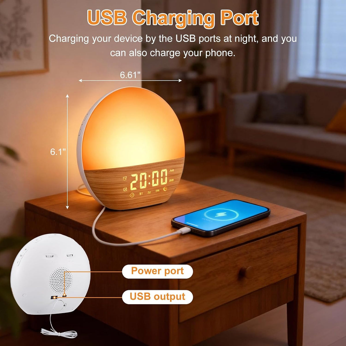 Sunrise Alarm Clock with White Noise Wake-Up, Wood Grain