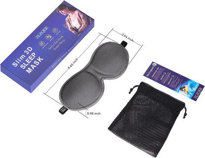Ultra-Thin 3D Sleep Mask for Side Sleepers Women Men, Contoured Eye Mask for Lash Extensions, Light Blocking, Soft Breathable Lightweight Eye Mask for Sleep, Travel, Meditation,Airplane (Black)
