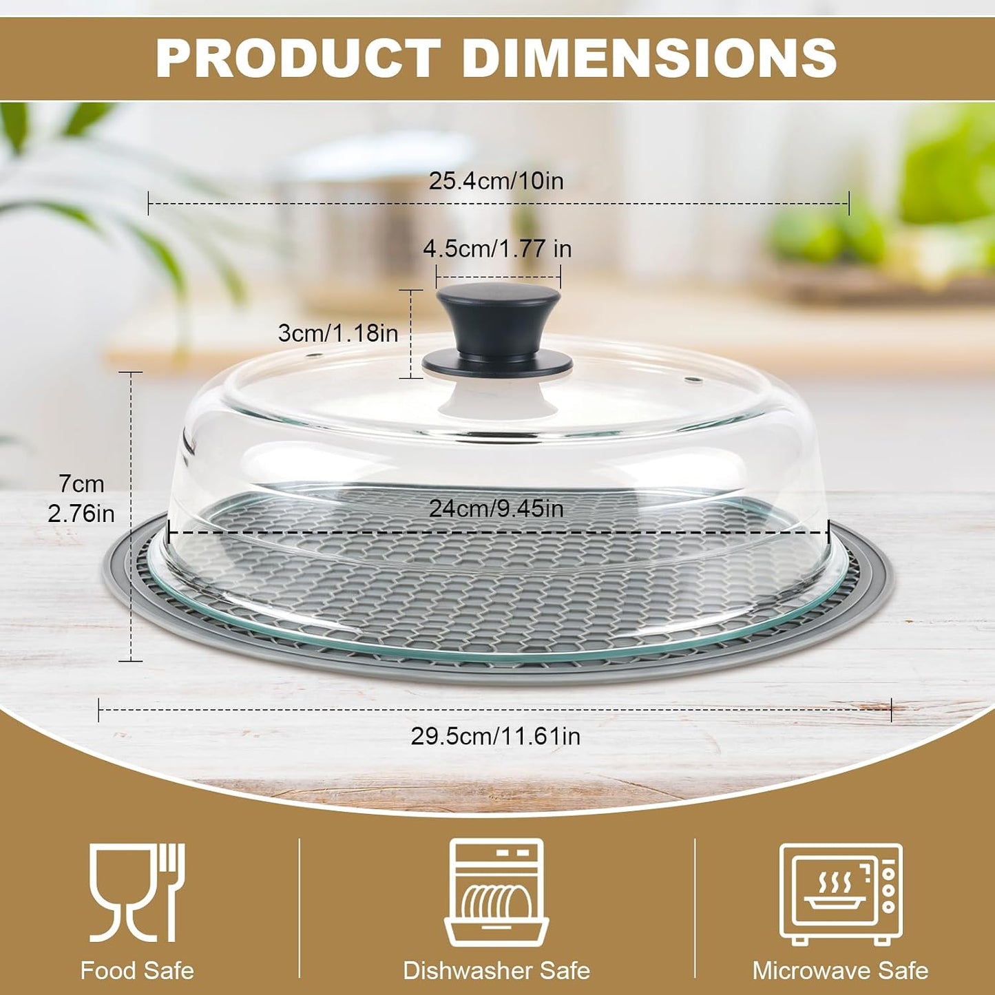 Microwave Splatter Cover & Silicone Place Mat, 10" Glass Splatter Guard Lid | Microwave Plate Cover for Food with Easy Grip Silicone Handle, Food Grade Borosilicate Glass, BPA Free, No Plastic