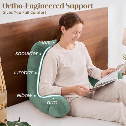 Sasttie Reading Pillows for Sitting in Bed Adult, Back Pillow Bed Sitting Up, Back-Rest Support Cushion for Sit Up on Couch, Sofa, and Floor, Dorm Essentials, Oeko-Tex Certified, Dark Grey