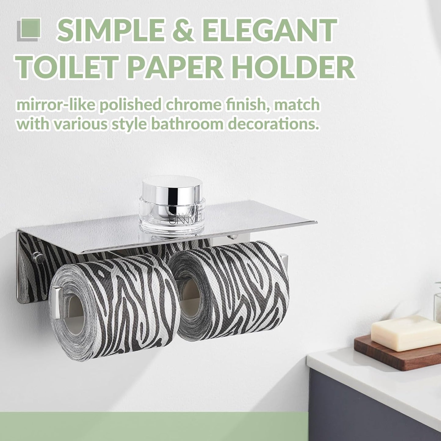APLusee Matte Black Toilet Paper Holder with Storage Shelf, Wall Mounted | Rustproof 304 Stainless Steel, 2-in-1 Functional Toilet Paper and Phone Storage, Fits Bathroom, Restroom, Vanity, Kitchen