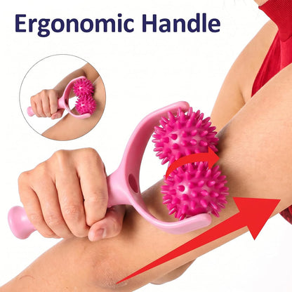 Handheld Spiky Massage Balls Rollers, 2 Wheel Spiky Massage Ball Rollers Silicone Manual Massage Roller with Handle Pressure Point Muscle Massage Tool for Foot Arm Body Neck Leg Pain Pressure Relief
