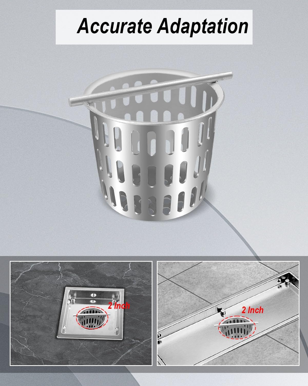 2 Inch Hair and Debris Strainer, Shower Drain Strainer with Lifting Hook, Stainless Steel Debris Basket Shower Drain Catcher, Hair Catcher for Floor Drain