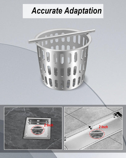 2 Inch Hair and Debris Strainer, Shower Drain Strainer with Lifting Hook, Stainless Steel Debris Basket Shower Drain Catcher, Hair Catcher for Floor Drain