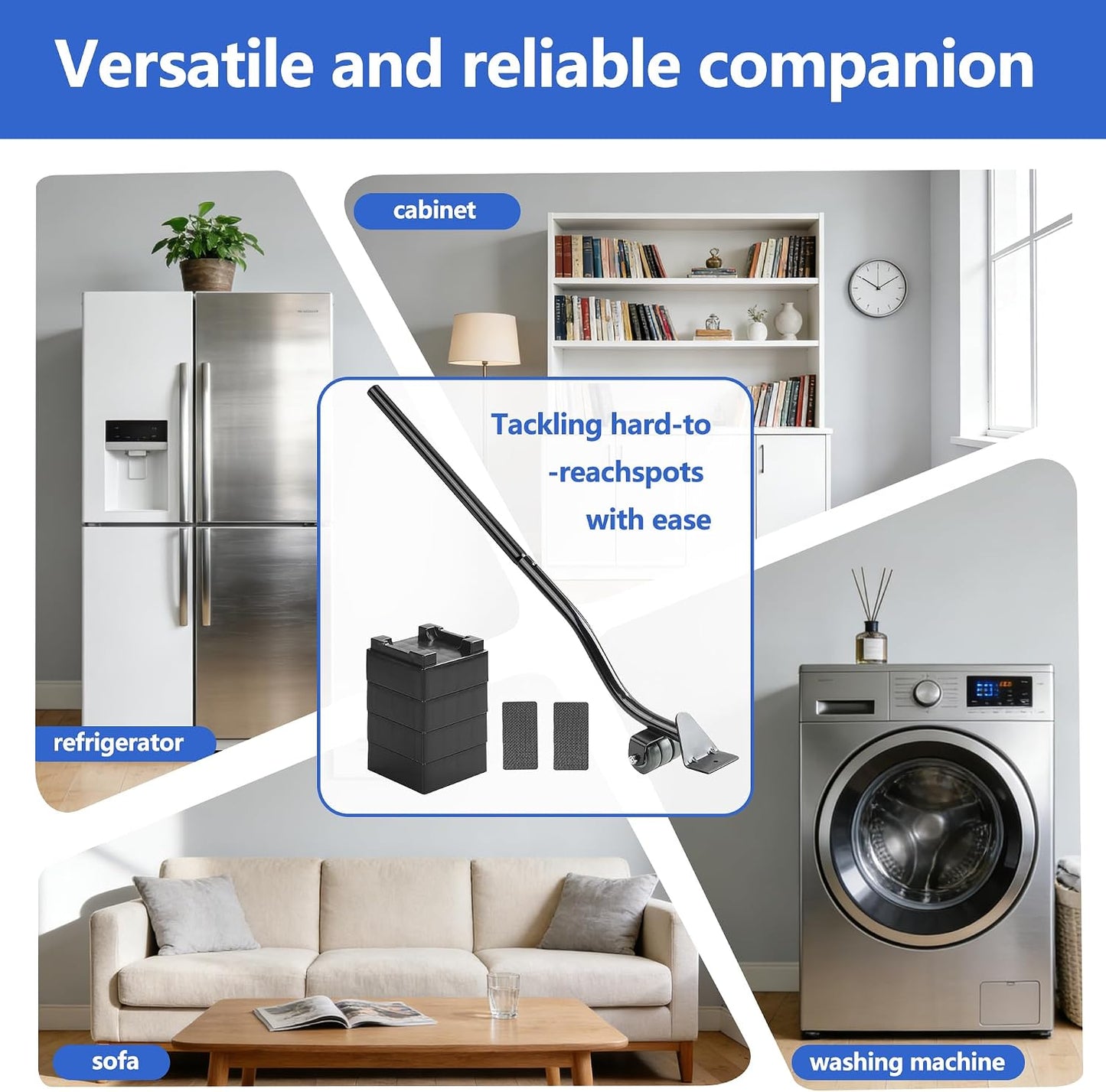 Furniture Metal Lifters for Sofa Refrigerator Washing Machine, 6PCA | Furniture Lifter Tool, Lifts Up to 400 Lbs, Wheels Easily Safe to Move Sofa, 4 Raise Blocks, 2 Protective Pads