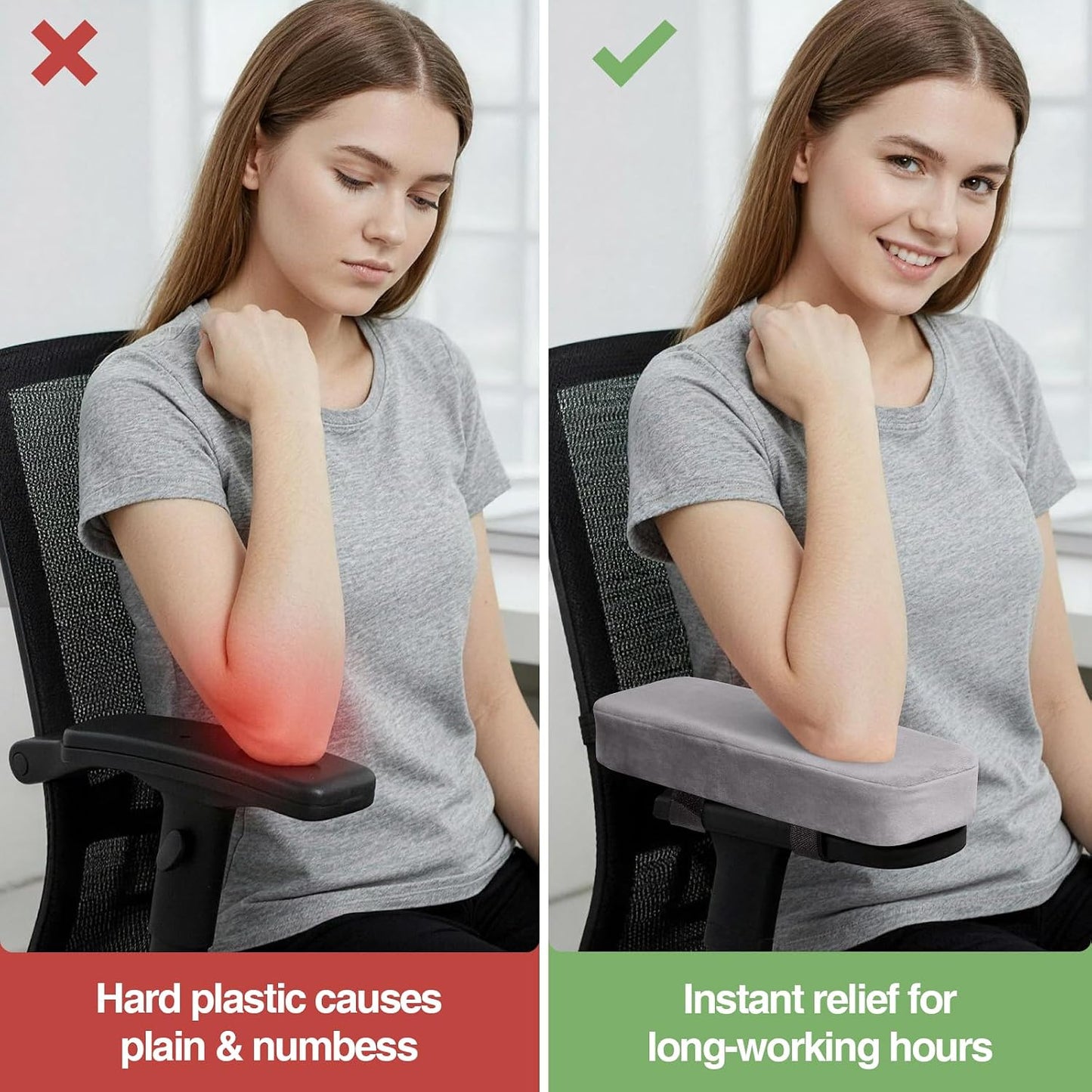 Smiry Memory Foam Office Chair Armrest Pads, Non-Slip Armrest Cushion | Ergonomic Arm Rest Pads with Adjustable Buckles and Straps, Elbow Relief for Desk, Gaming & Wheelchair, Black, Set of 2