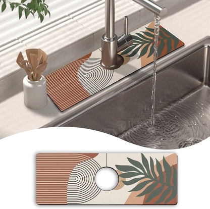 Kitchen Sink Splash Guard Faucet Mat 24" X 5.5" Tropical Leavesl Absorbent Fast Drying Mat Faucet Draining Mat Sink Splash Guard Behind Faucet Drip Catcher for Kitchen Bathroom